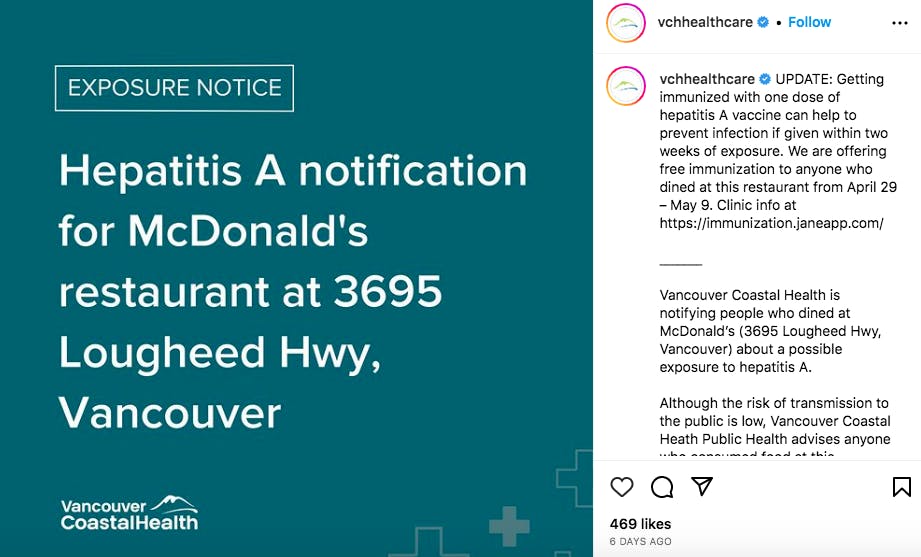 Instagram post from Vancouver Coastal Health