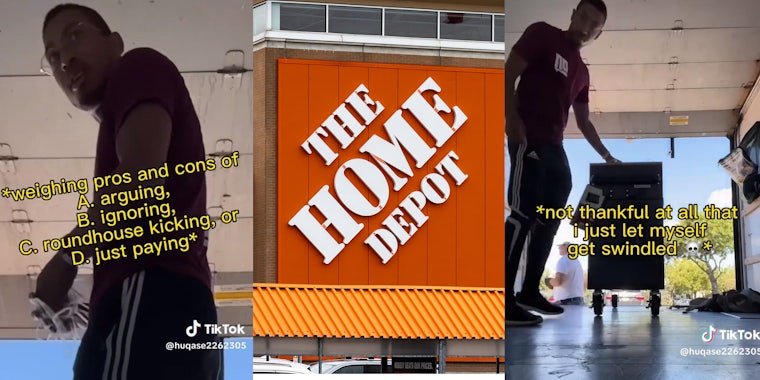 Customer at Home Depot explains how Stranger offers to help load new appliance into truck. Then he expected money