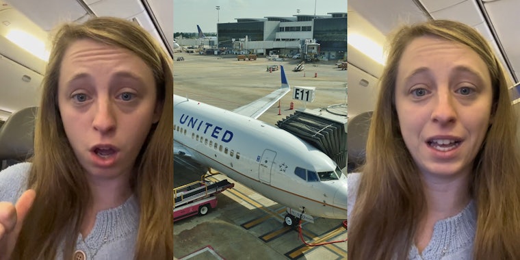 United Airlines passenger speaking (l) United Airlines plane (c) United Airlines passenger speaking (r)