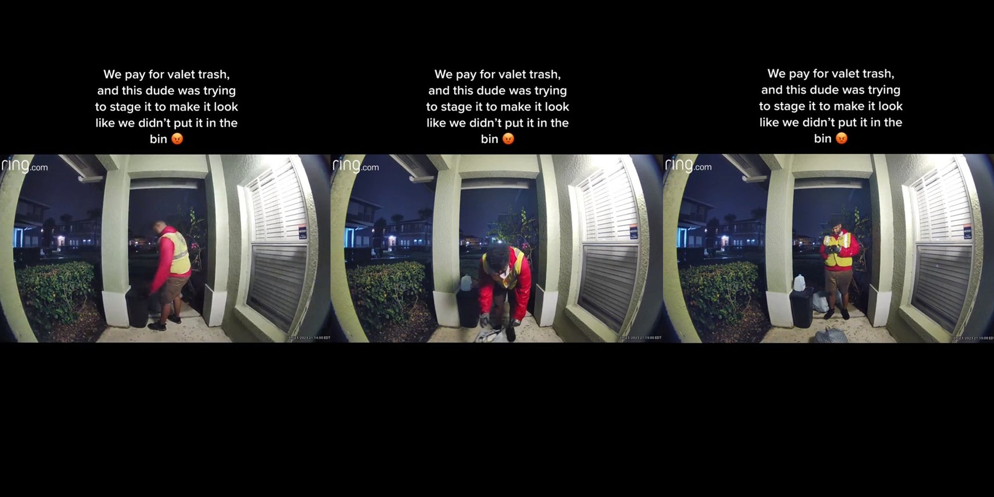 Valet Trash Worker Stages Tenant's Garbage