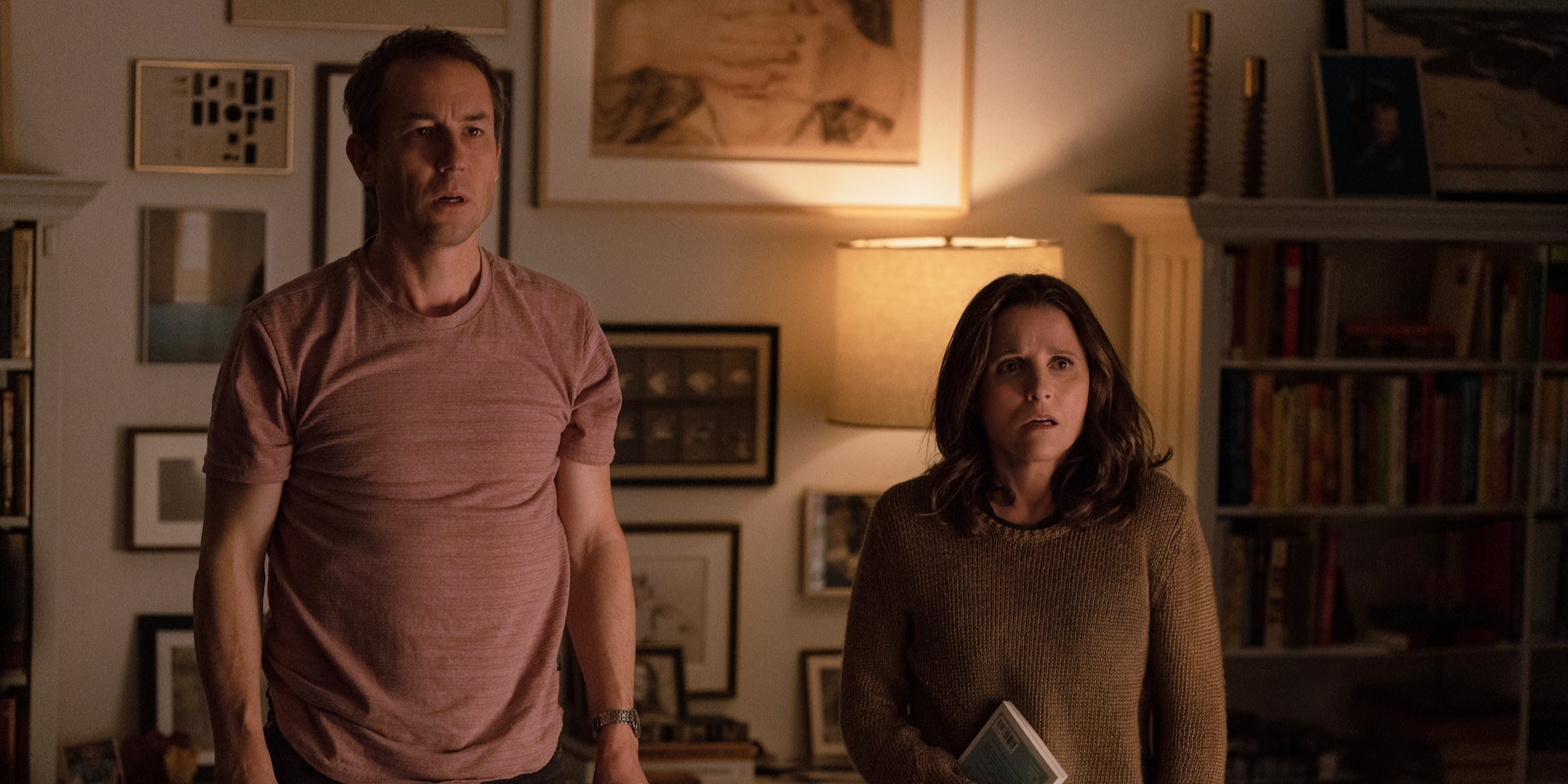 tobias menzies (left) and julia louis-dreyfus (right) in you hurt my feelings