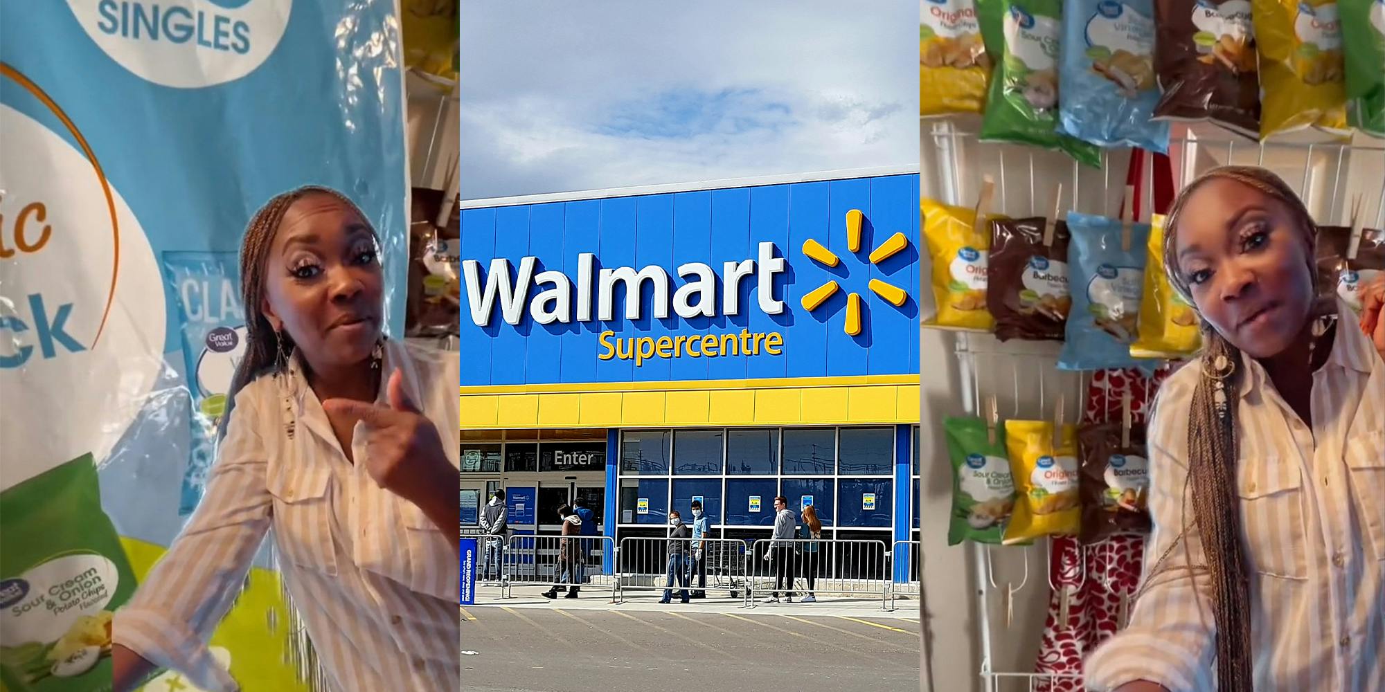 Woman showing she only received 17 bags of chips in an 18 pack from walmart