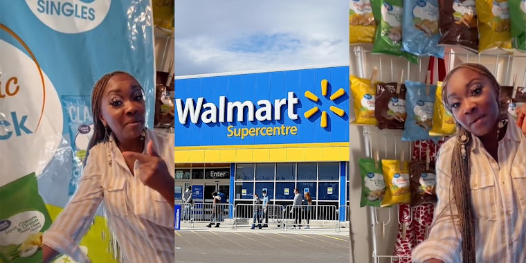 Woman showing she only received 17 bags of chips in an 18 pack from walmart