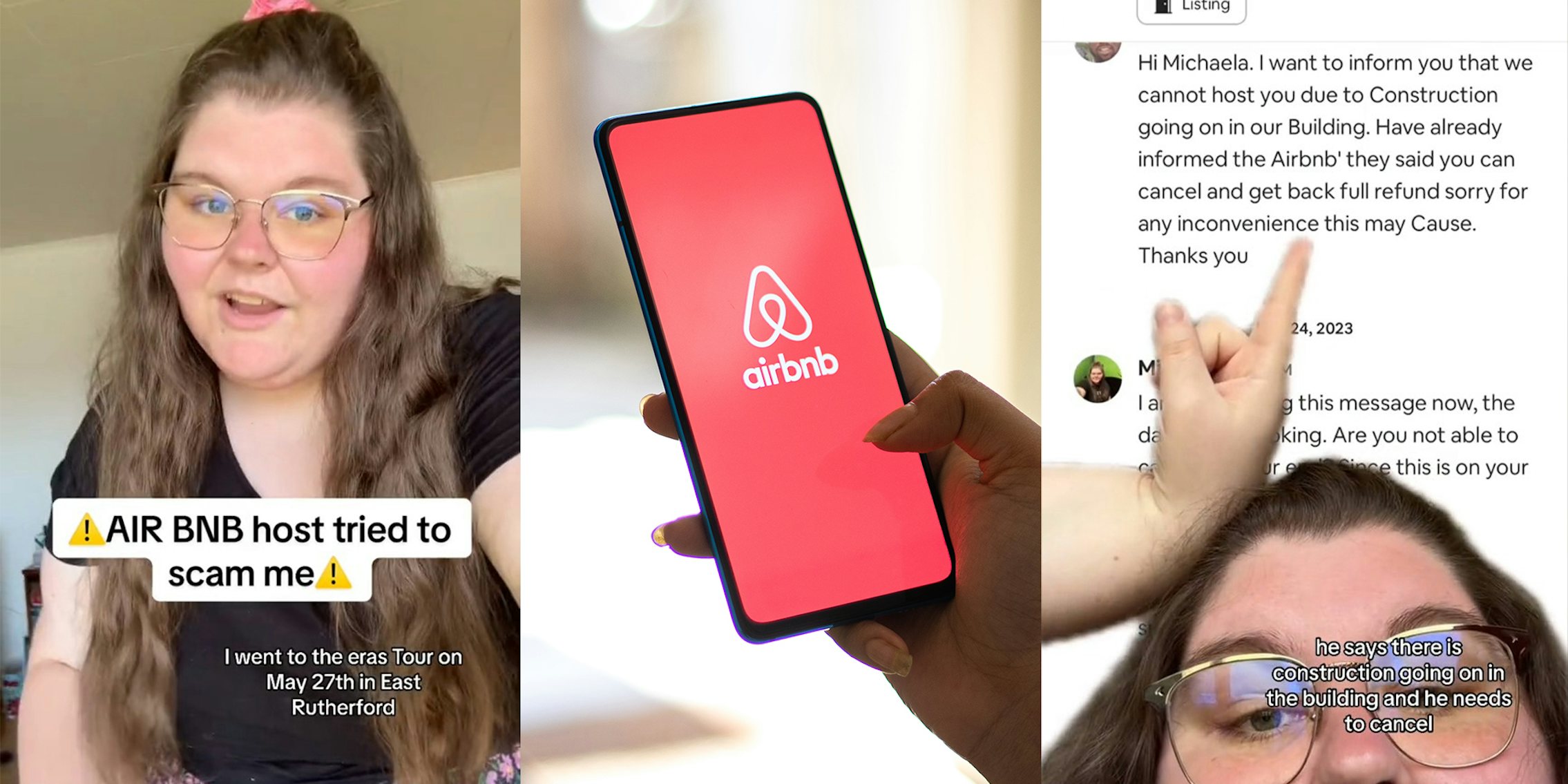Woman in black blouse explaining her Airbnb experiences