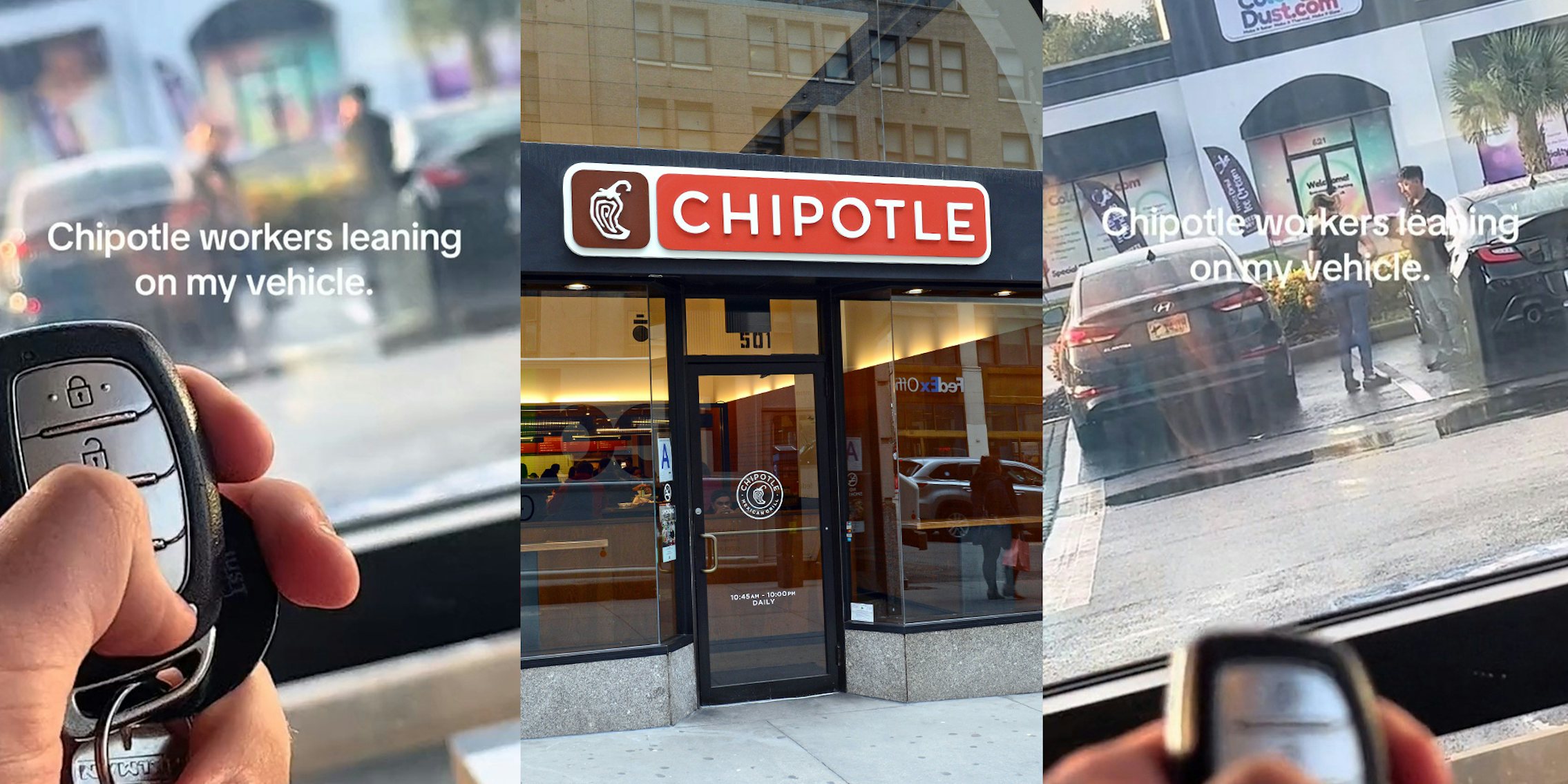 customer caught Chipotle workers leaning on their vehicle