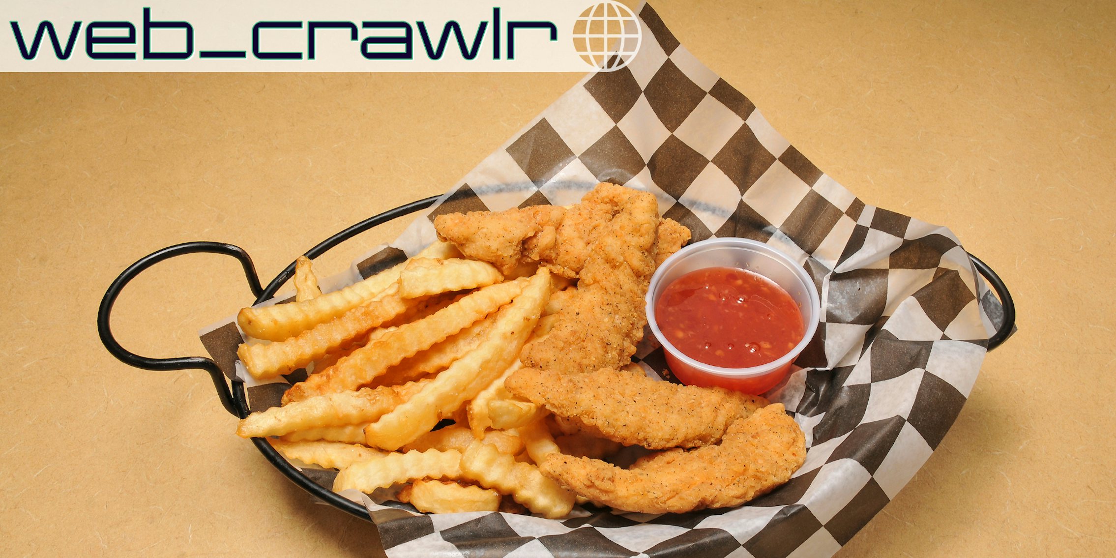 Chicken fingers and fries. The Daily Dot newsletter web_crawlr logo is in the top left corner.