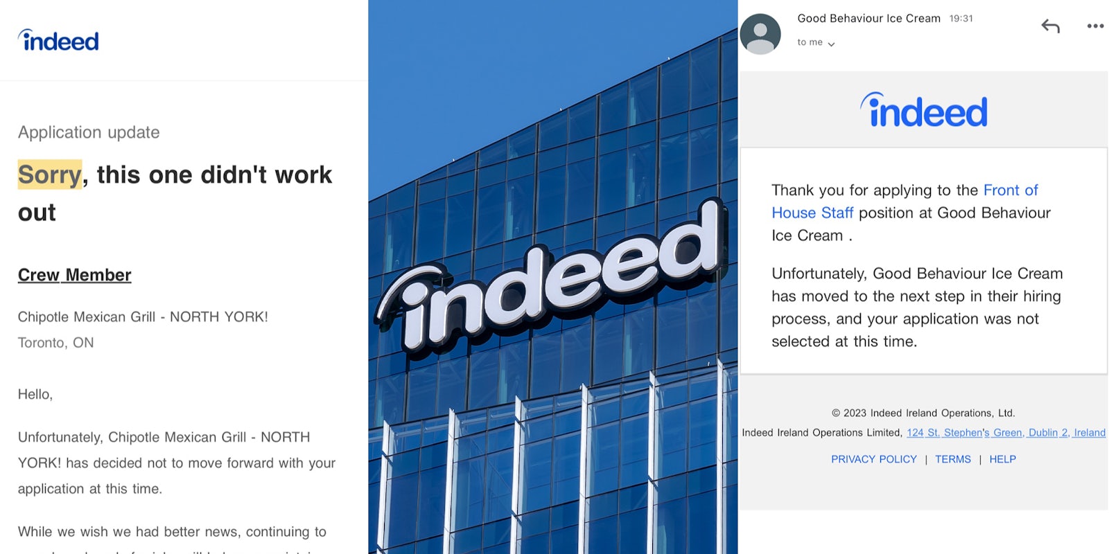 Job-hunter shares all the rejection emails they've received from Indeed