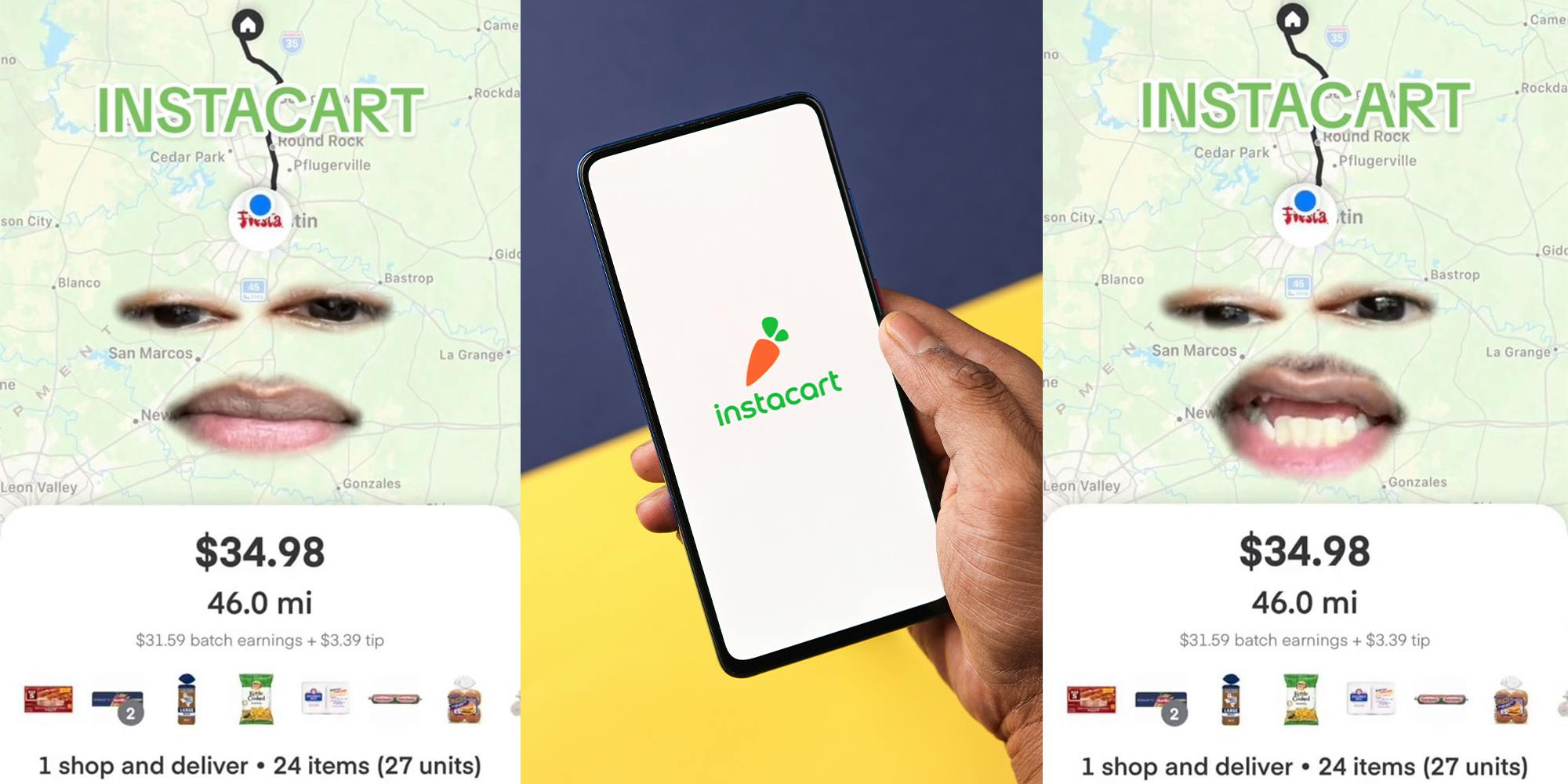 Instacart shopper receives Fiesta order that's 46 miles away. The customer tipped $3