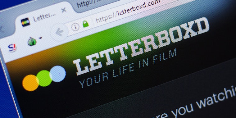 Homepage of LetterBoxD website on the display of PC, url - LetterBoxD.com.