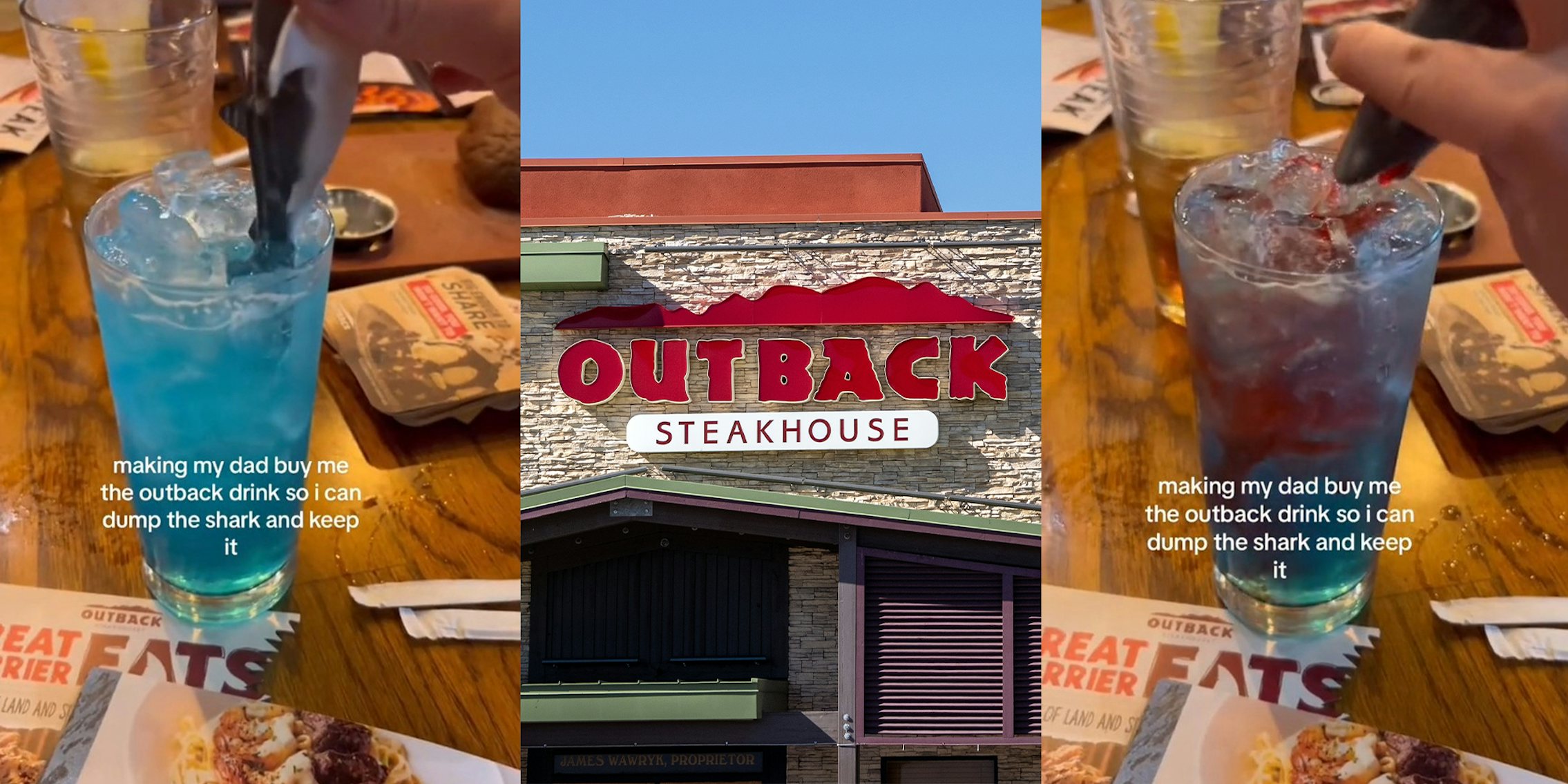 Dad buys Outback Steakhouse shark cocktail just she can dump shark and keep it