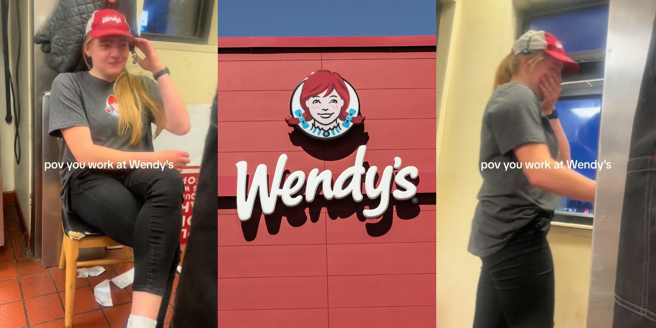 Girl in Wendy's Uniform taking drive thru orders