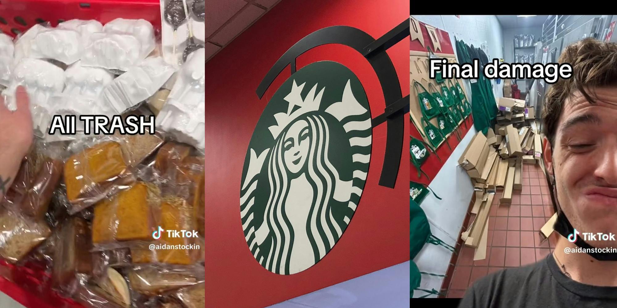 Target Starbucks worker shows how much product gets wasted at end of night; Sign for the Starbucks coffee shop inside of a Target store
