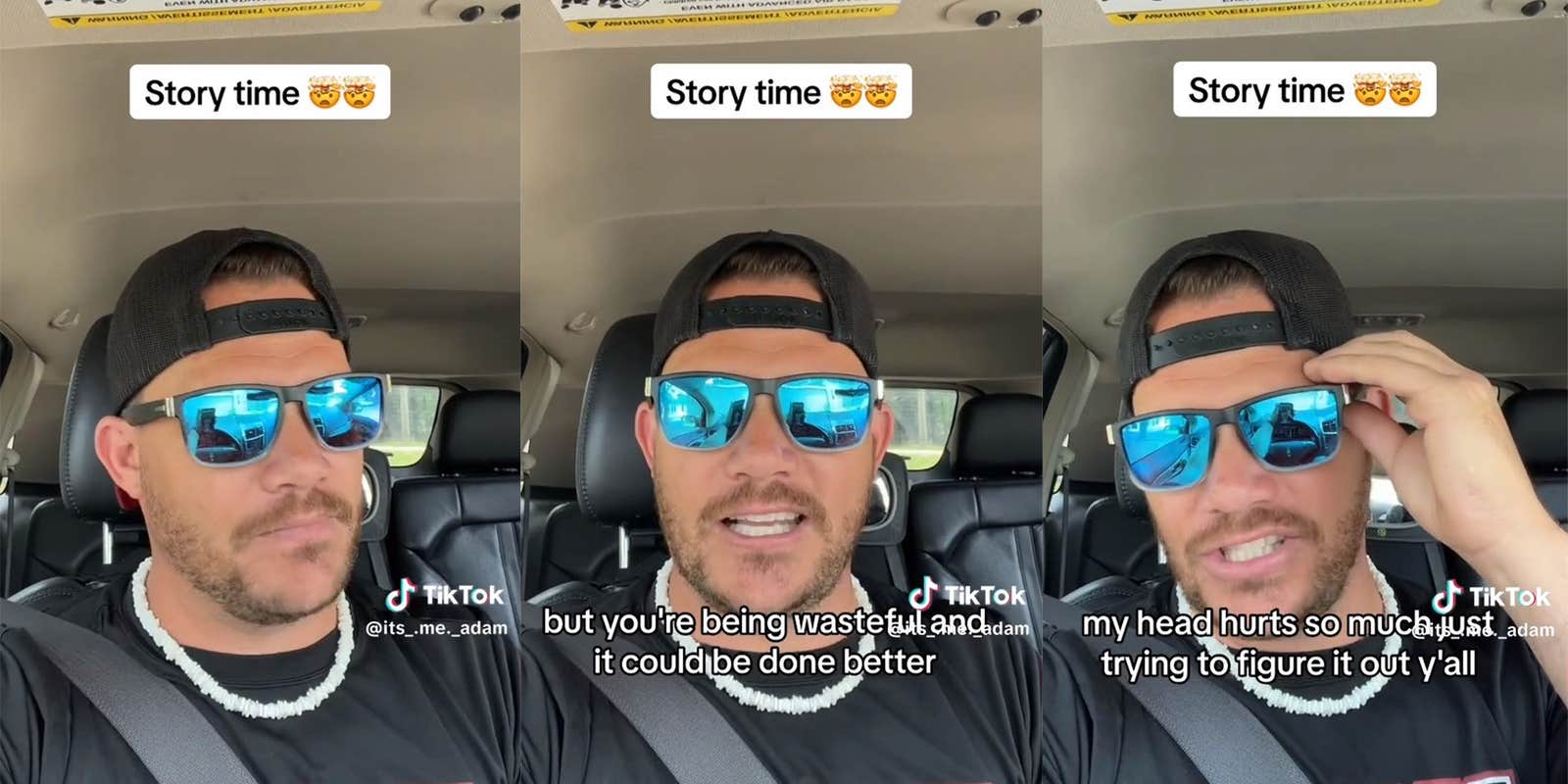 Man wearing black shirt with shades on inside of car