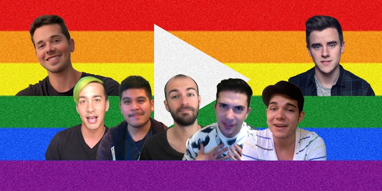 young men over rainbow flag with youtube icon in background