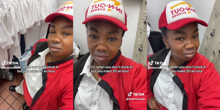 young woman wearing In-N-Out uniform in back room