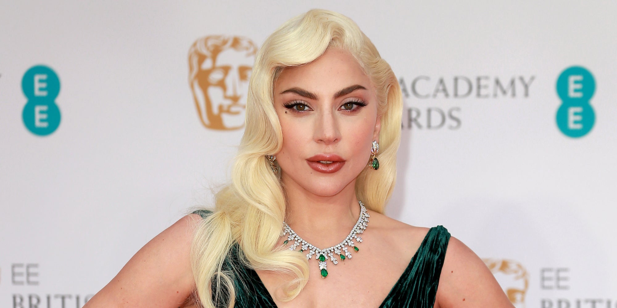 Lady Gaga in front of white background