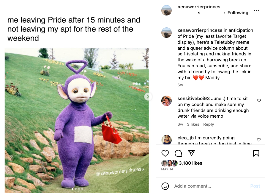 Teletubbies meme posted on Instagram by @xenaworrierprincess