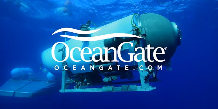 OceanGate Titan submarine underwater with OceanGate logo centered