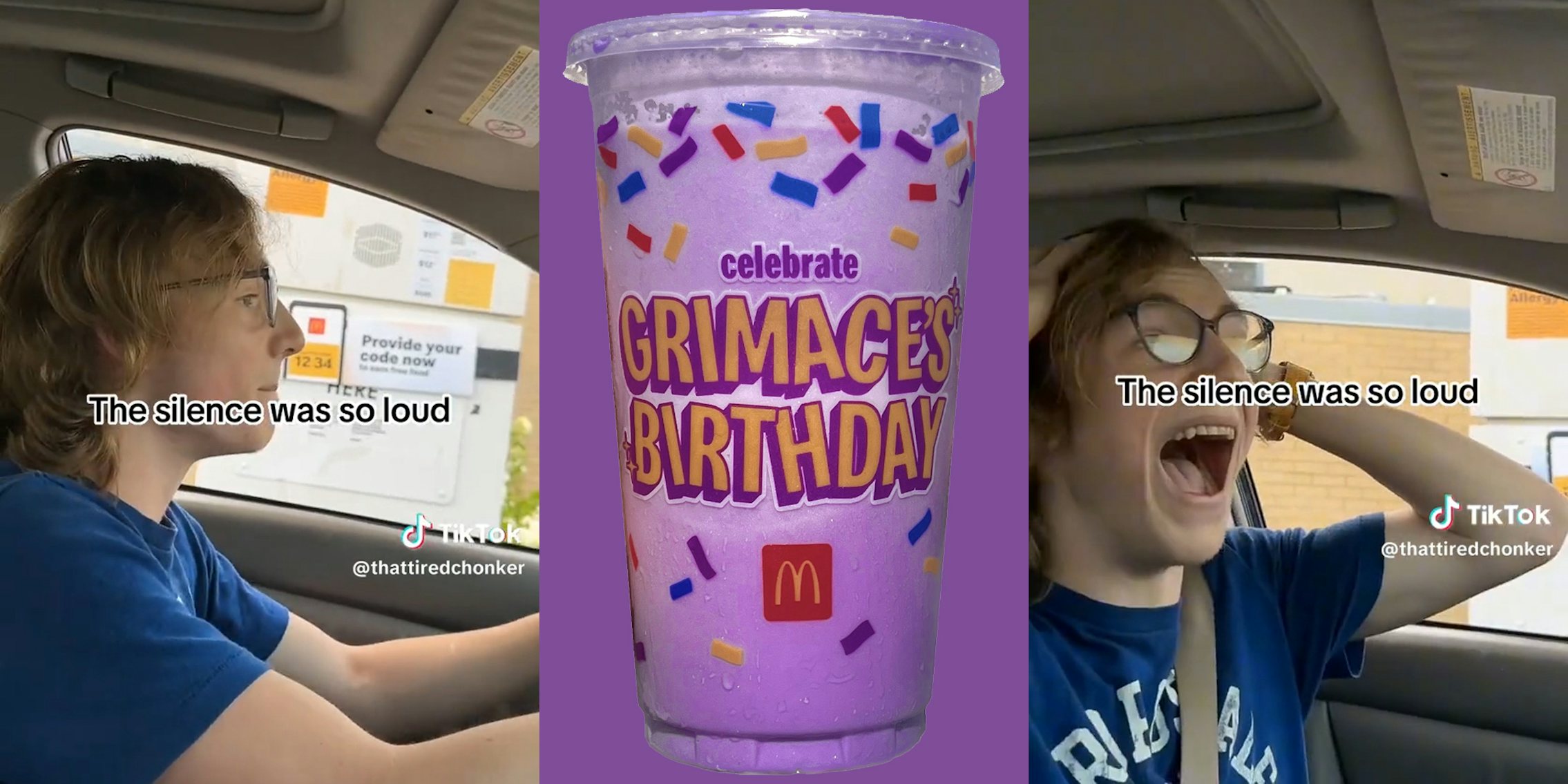 order 5 grimace shakes in the McDonald's drive thru