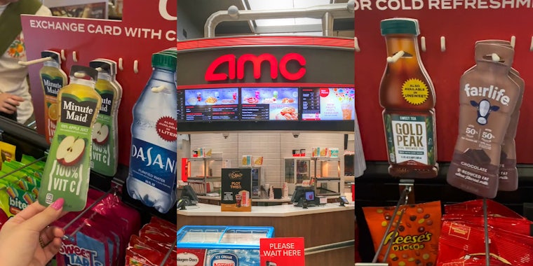 AMC sells paper Coca-Cola, Minute Maid, and Fairlife milk that you need to take to checkout.