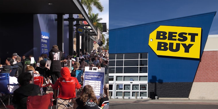 Best Buy customer organizes long line to camp out before open as prank.