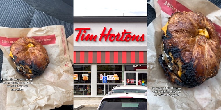 Tim Hortons customer receives completely charred croissant sandwich