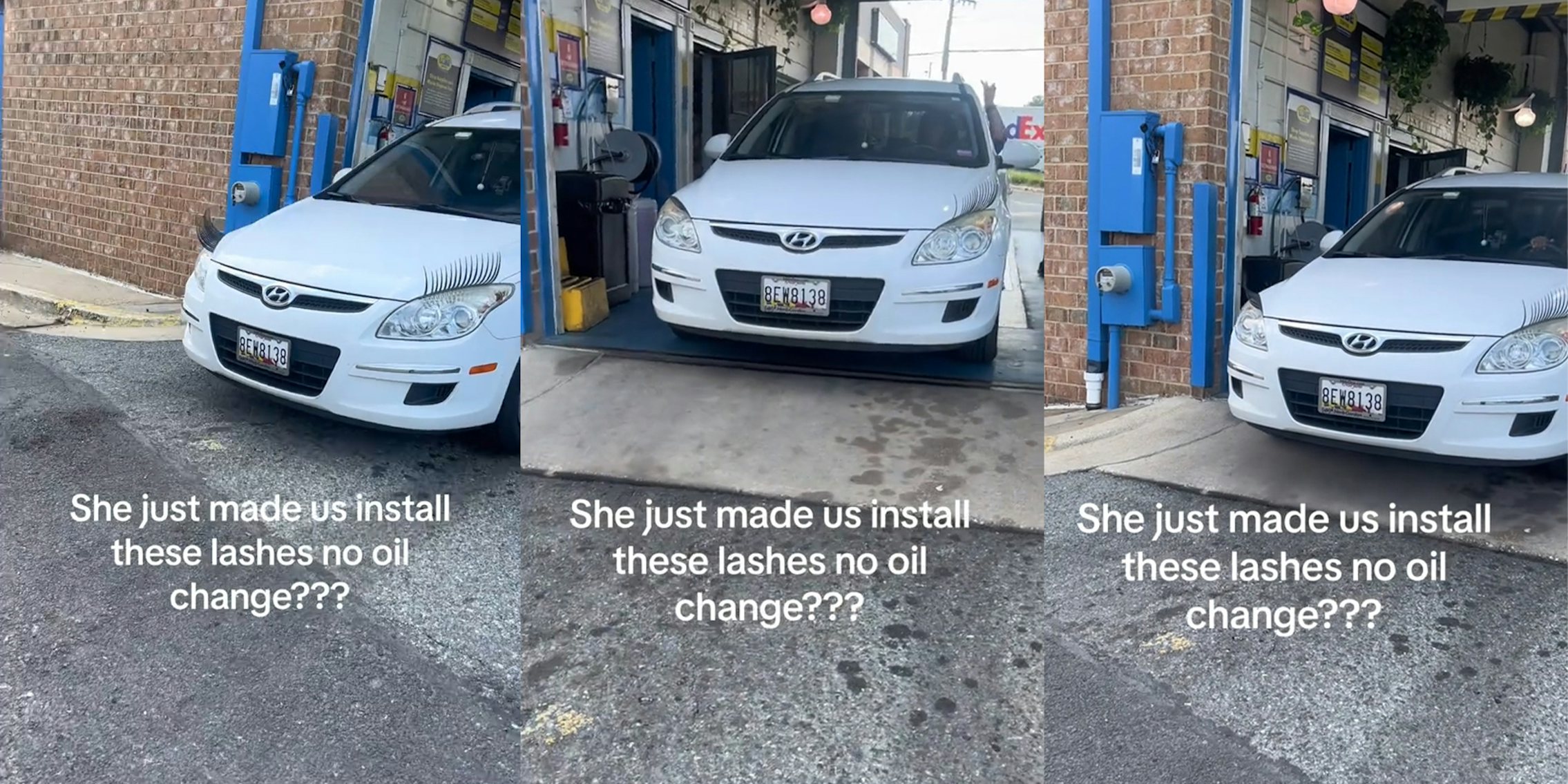 Woman goes in for oil change but she just wants them to put on lashes