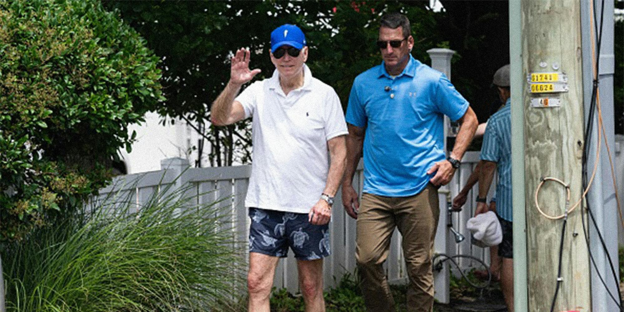 US President Joe Biden leaves the beach near his home in Rehoboth Beach, Delaware, July 8, 2023, as he spends the weekend at his vacation home.