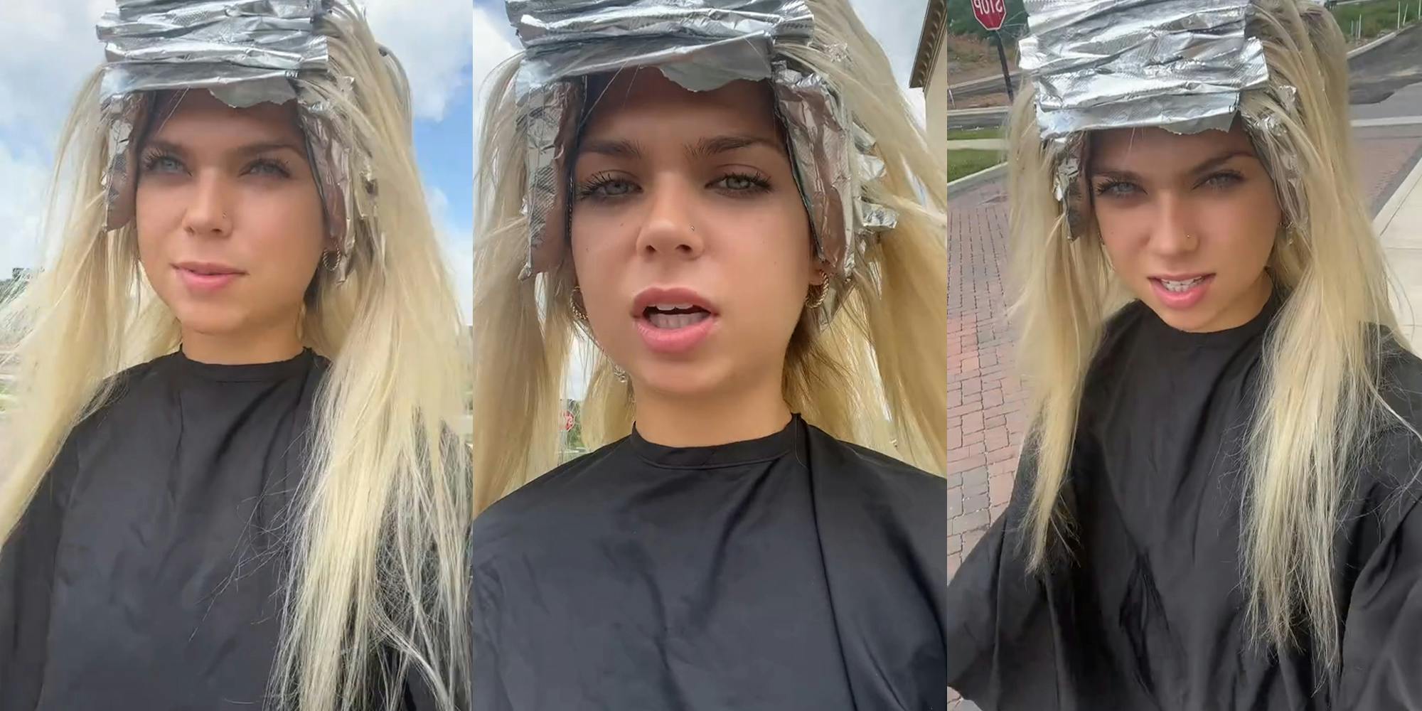 Hairdresser Putting Foils In Female Clients Hair Stock Photo by