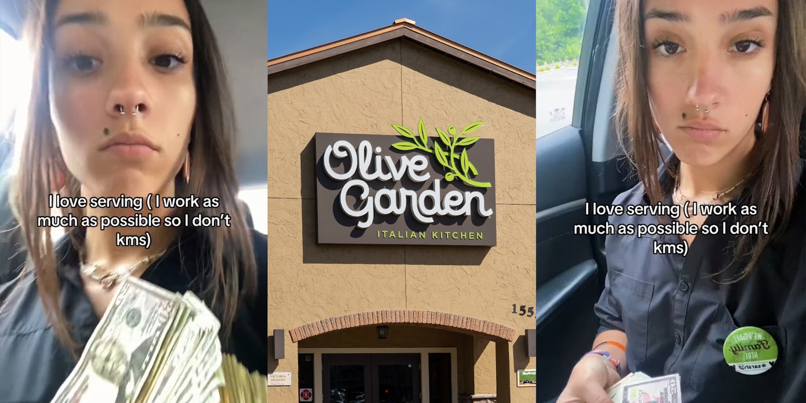 Olive Garden worker loves being a server, shows off cash in her car