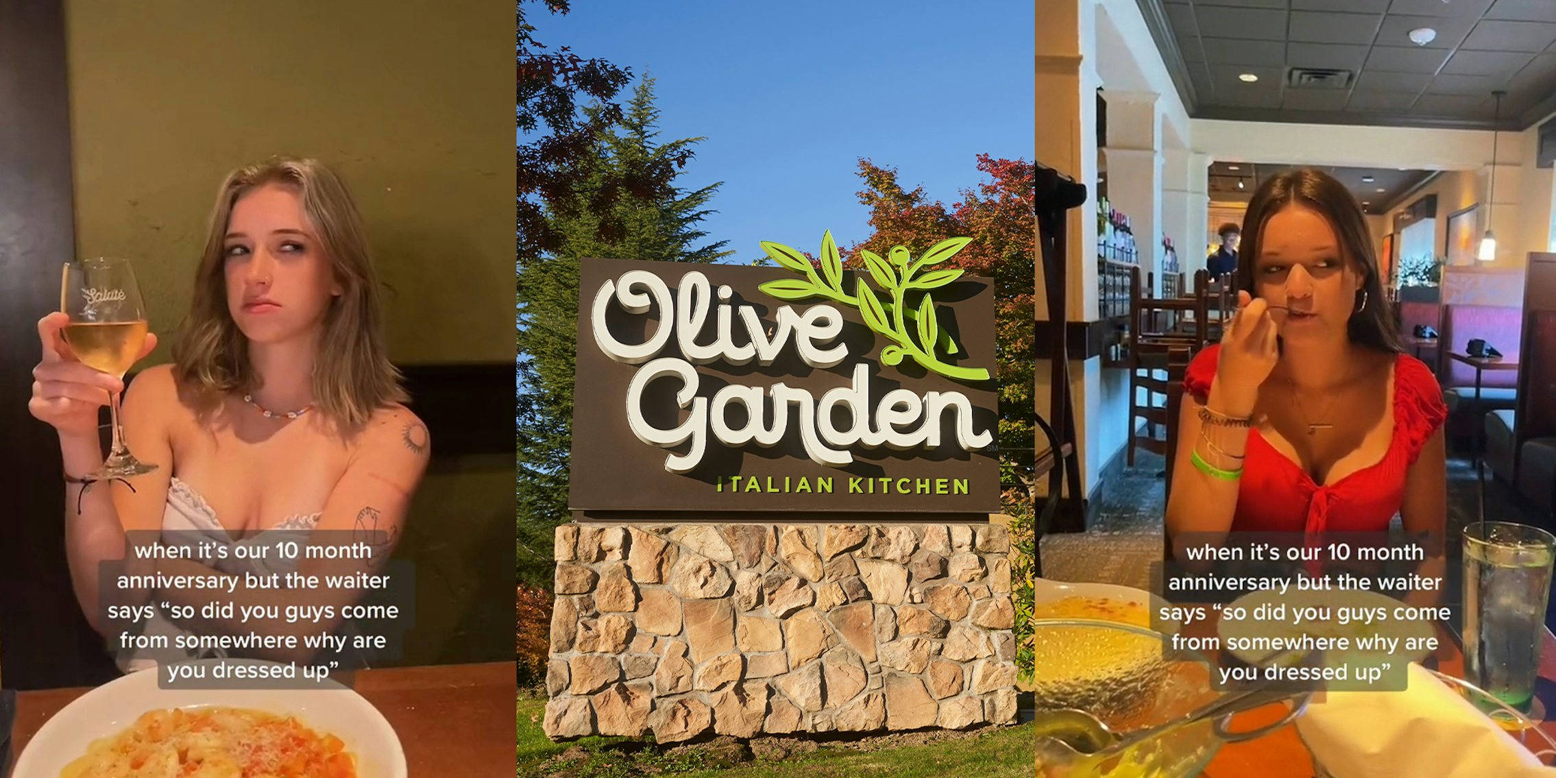 Young couple has anniversary dinner at Olive Garden. Waiter asks why she’s so dressed up, assuming they’re straight