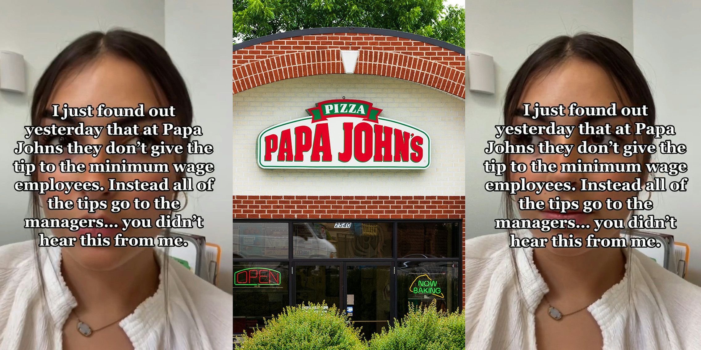 Papa John’s customer claims workers don’t get share of tips—they go to managers.