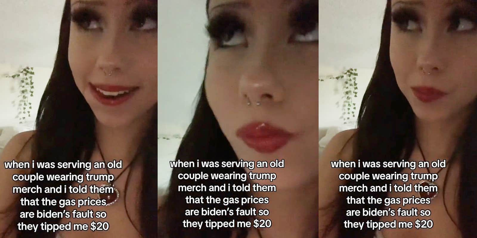 Server realizes customers are Trumpers. She blames gas prices on Biden for tips.