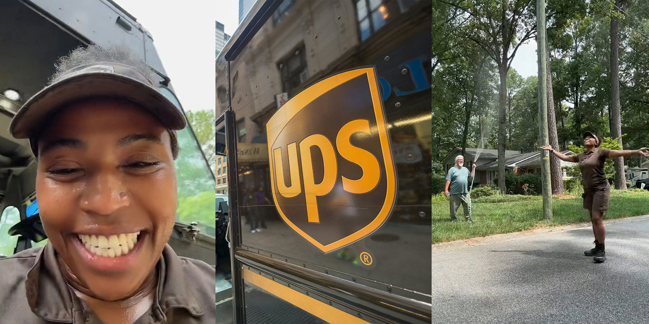 UPS delivery driver asks customer to spray her with water hose to cool down