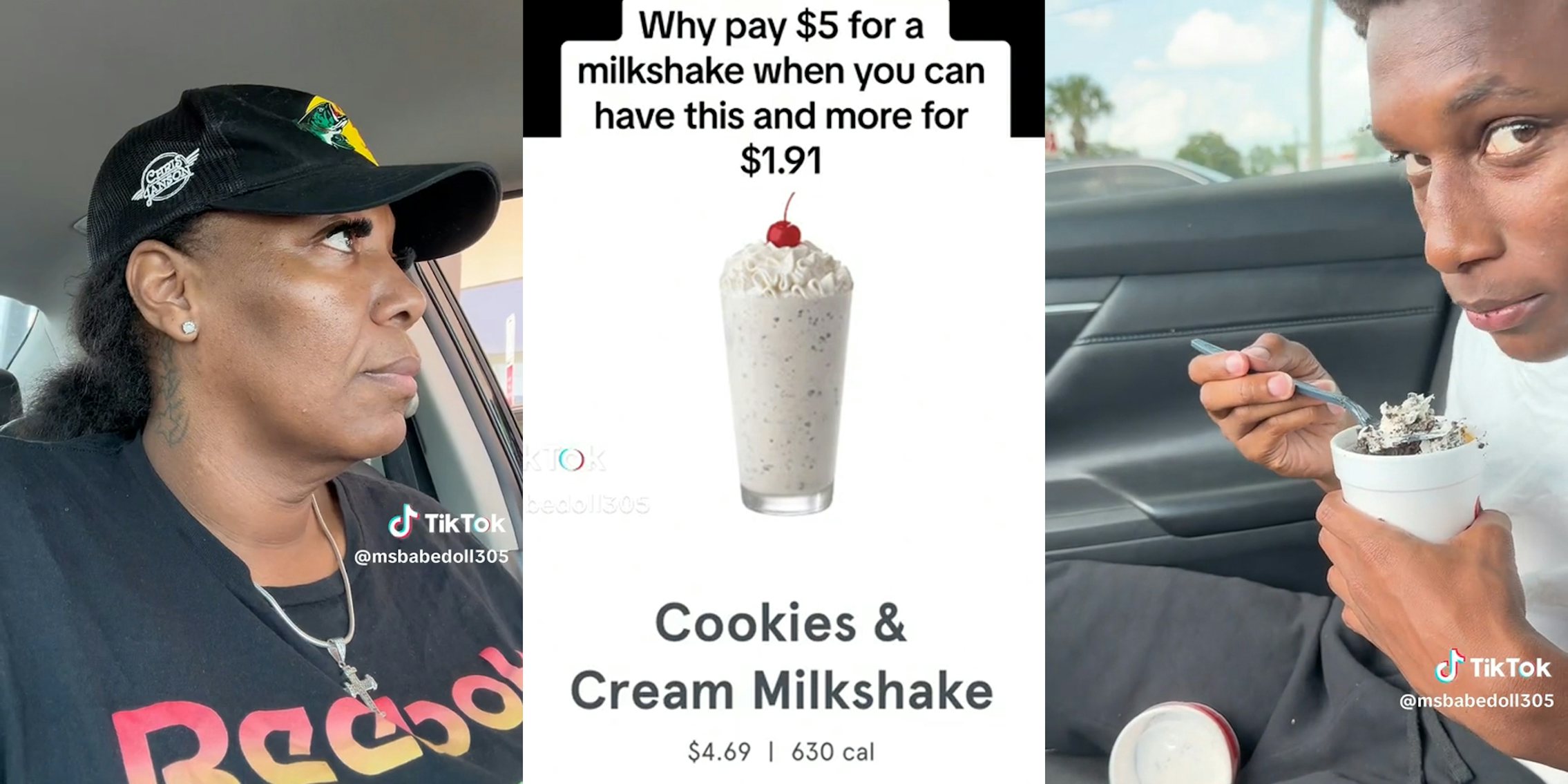 woman in drive thru ordering chick fil a milkshake 'hack'