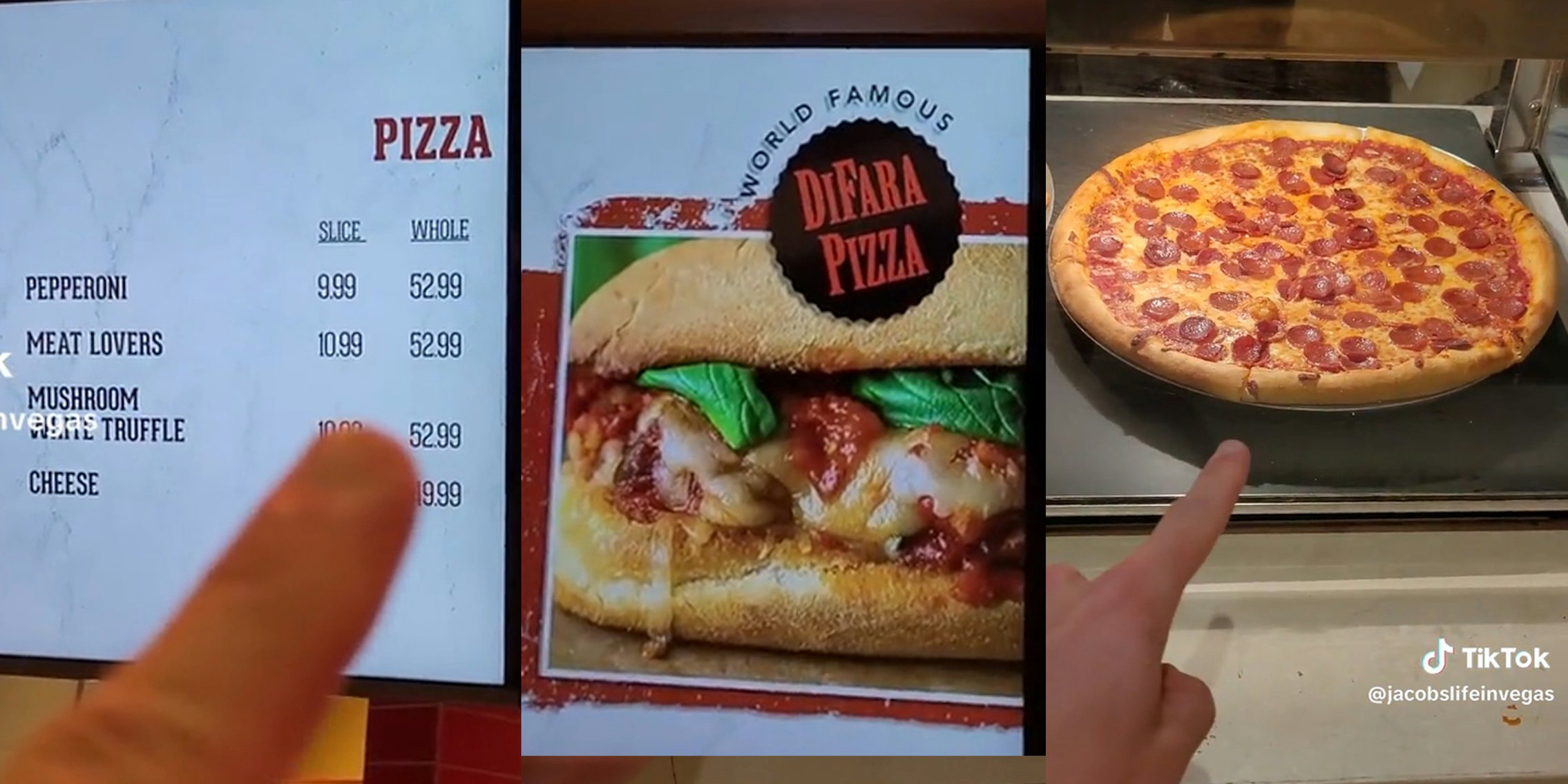 man pointing out $53 pizza at DiFara's in Las Vegas