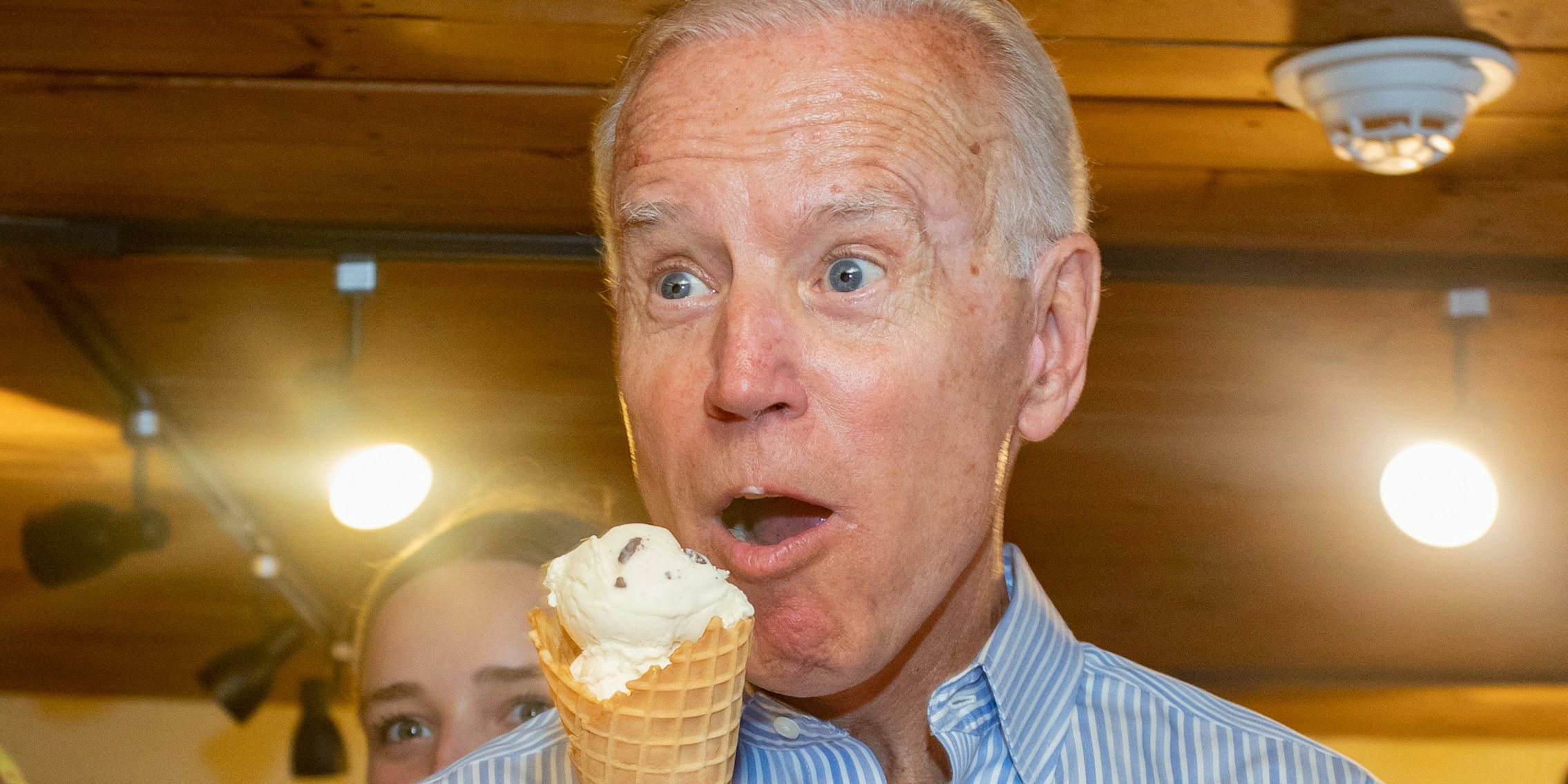Joe Biden excitedly eating ice cream
