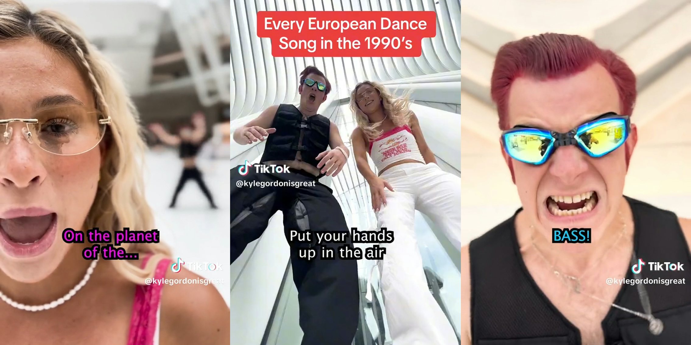 man and woman dancing with caption 'every european dance song in the 1990s'