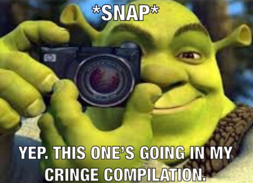 shrek holding a camera