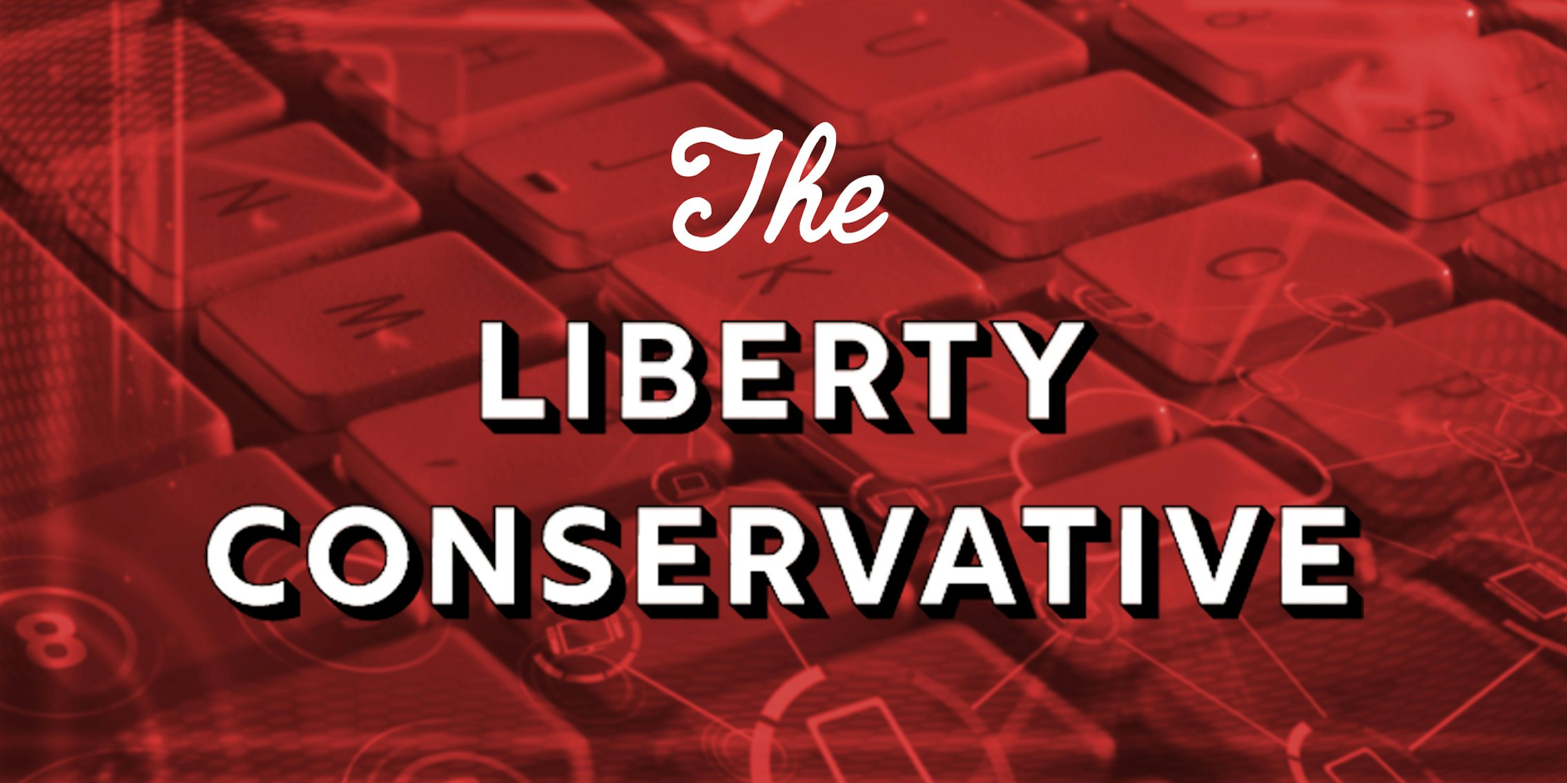 keyboard with red overlay with The Liberty Conservative logo centered