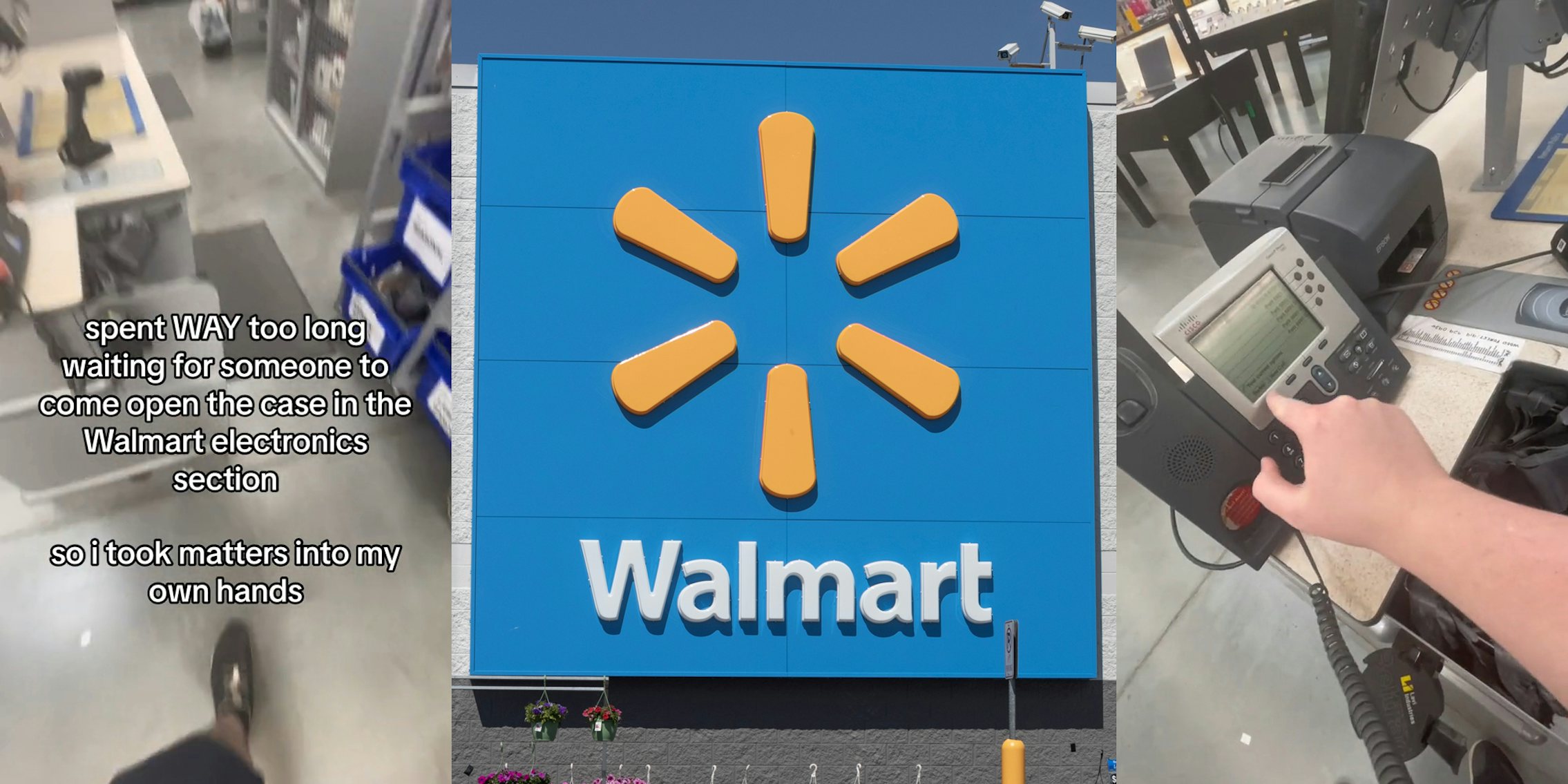 walmart customer using phone to page for assistance