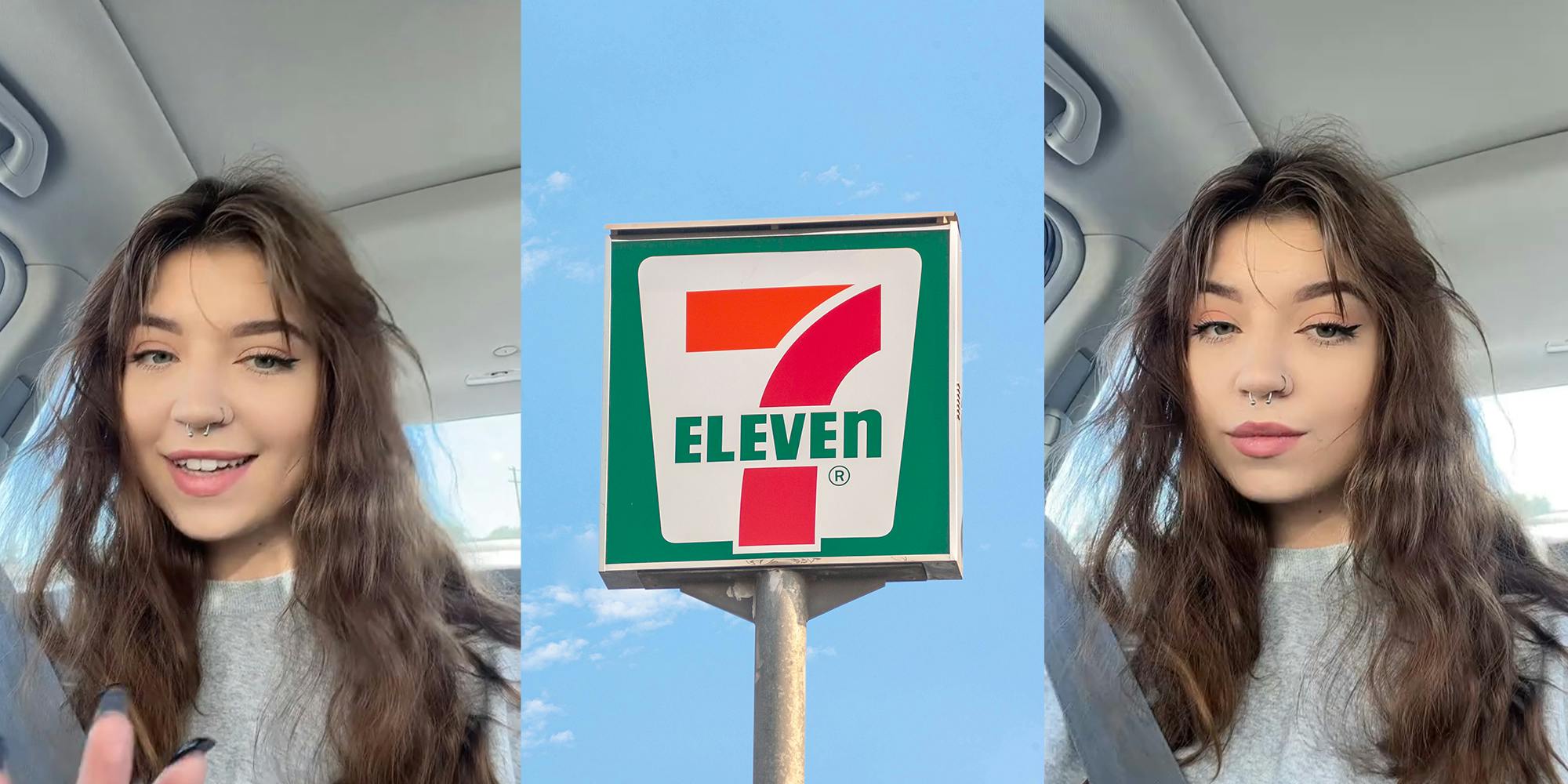 Woman Smiling; 7 Eleven Sign