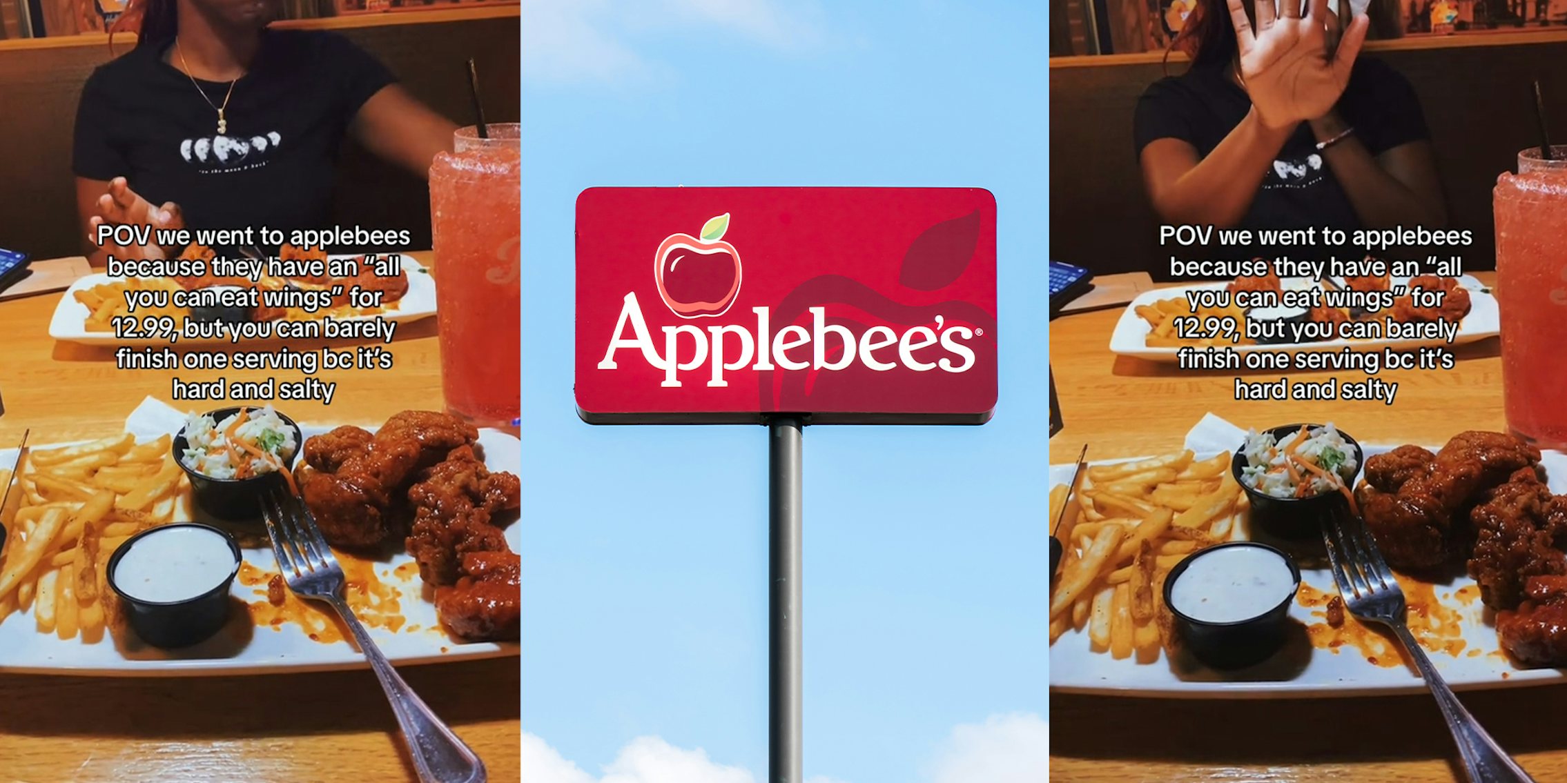 Customers go to Applebee’s for all-you-can-eat wings for $12.99. They only make it through 1 plate