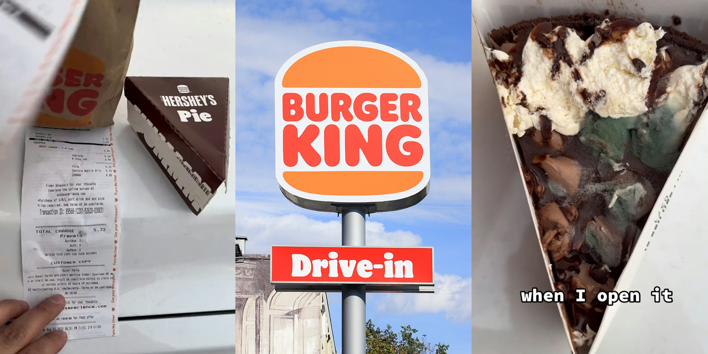 Customer mobile orders Burger King. His Hershey Pie is covered in mold