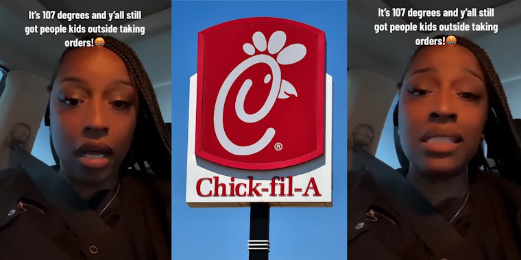 Black woman inside of car; chick fil a sign