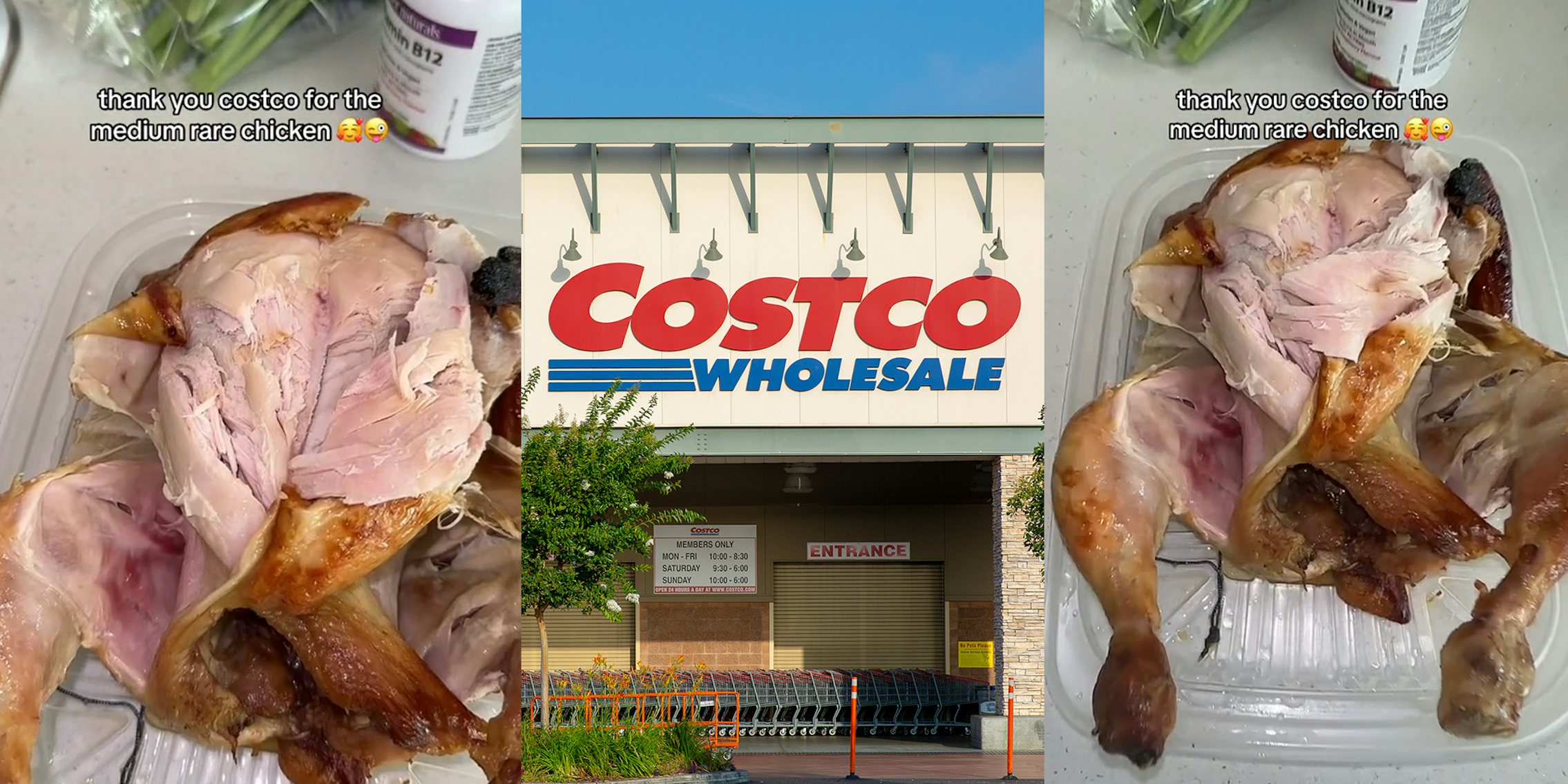 Shopper calls out Costco for selling her 'undercooked' rotisserie chicken.