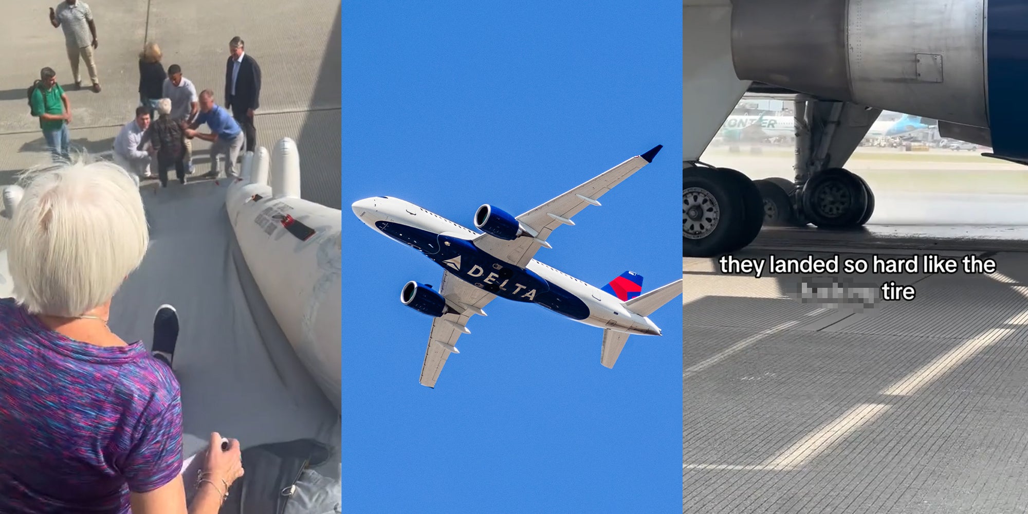 Delta passengers evacuate via inflatable slide after plane has flat tire