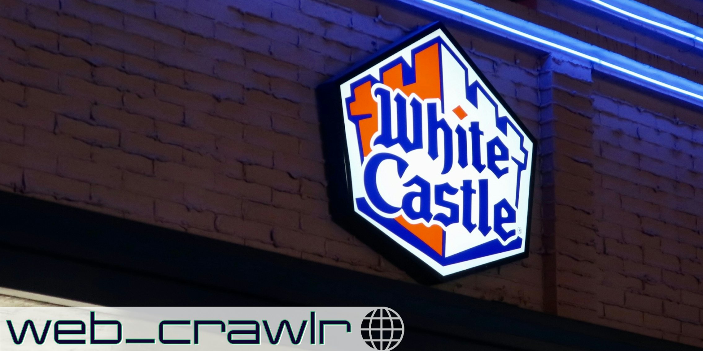A White Castle sign next to neon lights. The Daily Dot newsletter web_crawlr logo is in the bottom left corner.