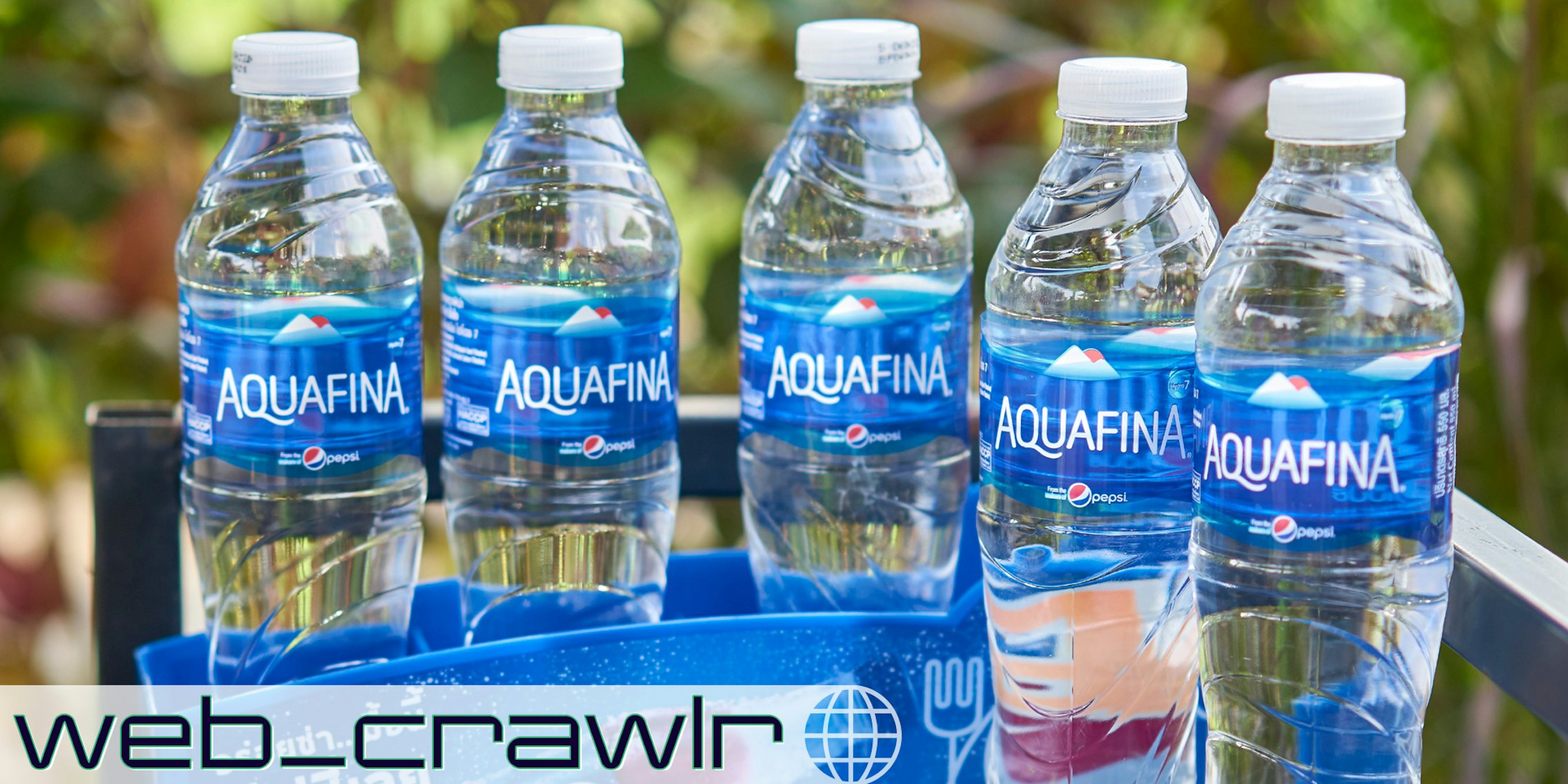 Bottles of Aquafina. The Daily Dot newsletter web_crawlr logo is in the bottom left corner.