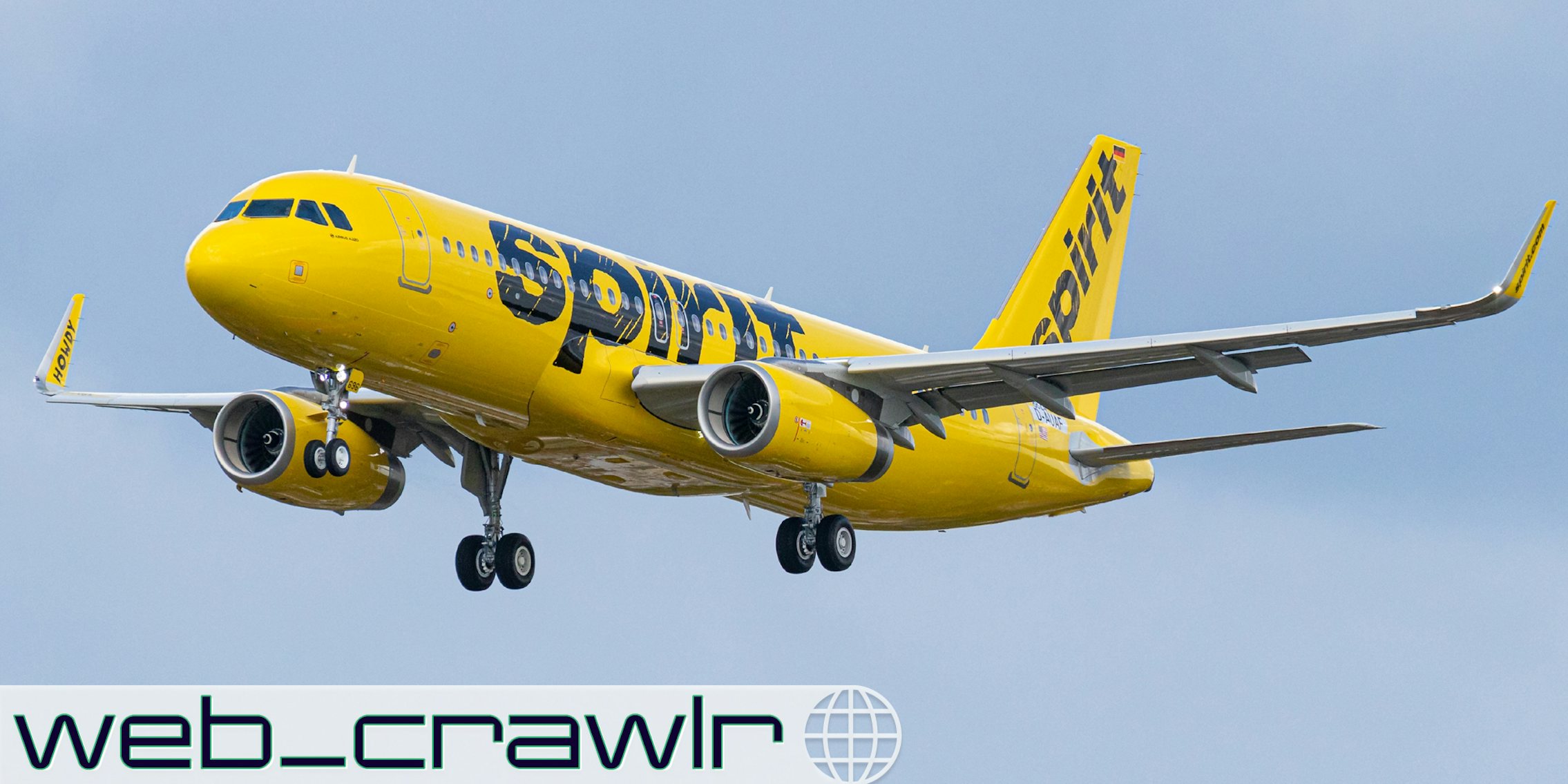 A Spirit Airlines plane. The Daily Dot newsletter web_crawlr logo is in the bottom left corner.